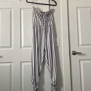 White & Black Strapless Romper